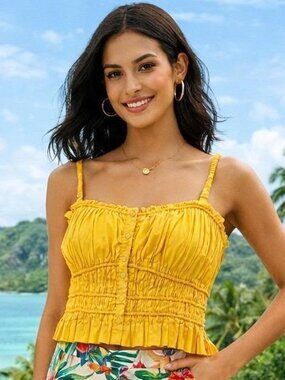 J.Crew Re-Imagined Yellow Ruched Crop Top | Cotton Bustier Camisole Small